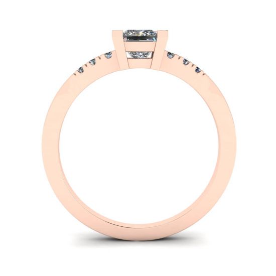 Princess Cut Diamond Ring with 3 Small Side Diamonds Rose Gold,  Enlarge image 2