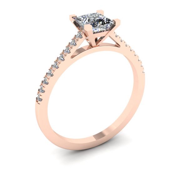 Princess Cut Scalloped Pave Engagement Ring Rose Gold,  Enlarge image 4