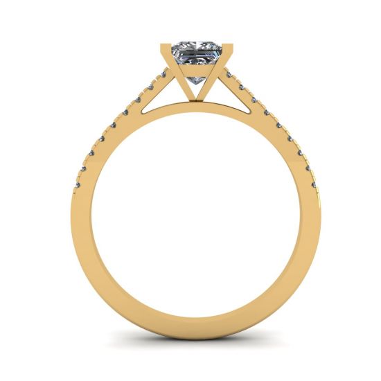 Princess Cut Scalloped Pave Engagement Ring Yellow Gold, More Image 0