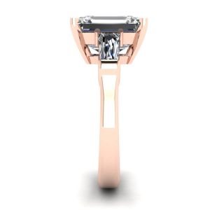 Three-Stone Emerald and Baguette Diamond Engagement Ring Rose Gold - Photo 2