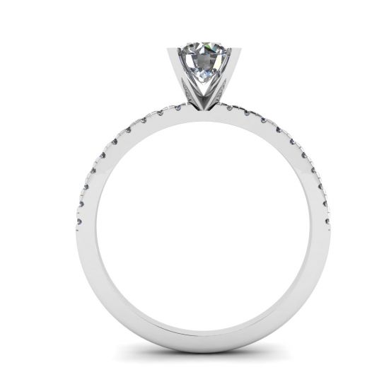 Classic Round Diamond Ring with thin side pave White Gold, More Image 0