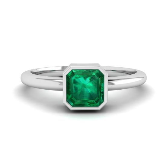 Stylish Square Emerald Ring in 18K White Gold, Image 1