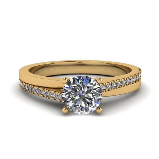 Asymmetrical Side Pave Engagement Ring Yellow Gold, Enlarge image 1
