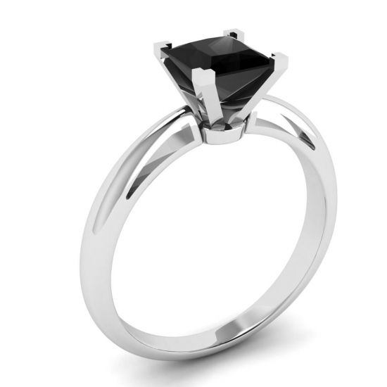 1 Carat Black Diamond Solitaire Ring White Gold,  Enlarge image 4