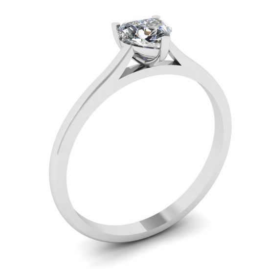 Simple Flat Ring with Heart Diamond  White Gold,  Enlarge image 4