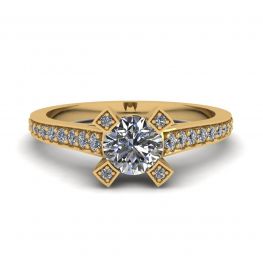 Designer Ring with Round Diamond and Pave in 18K Yellow gold Designer Ring with Round Diamond and Pave in 18K Yellow gold