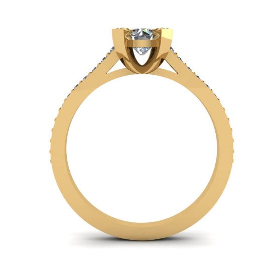 Designer Ring with Round Diamond and Pave in 18K Yellow gold,  Enlarge image 2