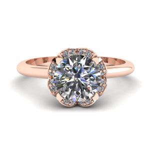 Lace Flower Cushion Diamond Ring Rose Gold