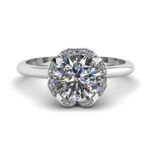 Lace Flower Cushion Diamond Ring White Gold