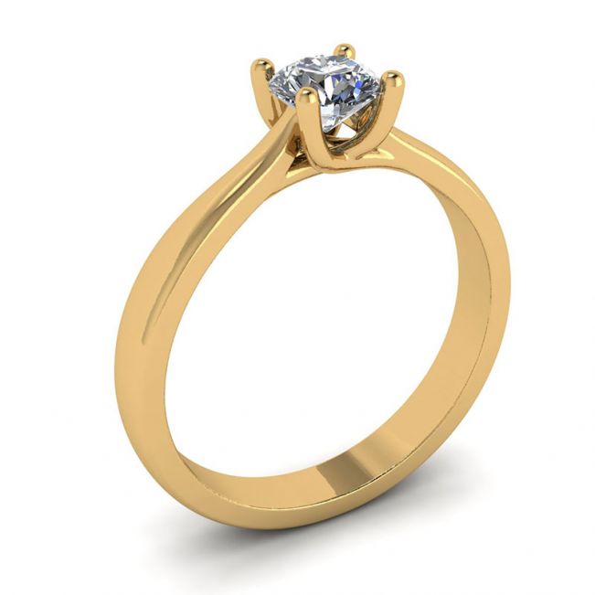 Crossing Prongs Ring with Round Diamond 18K Yellow Gold - Photo 3