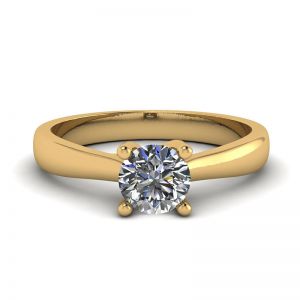 Crossing Prongs Ring with Round Diamond 18K Yellow Gold