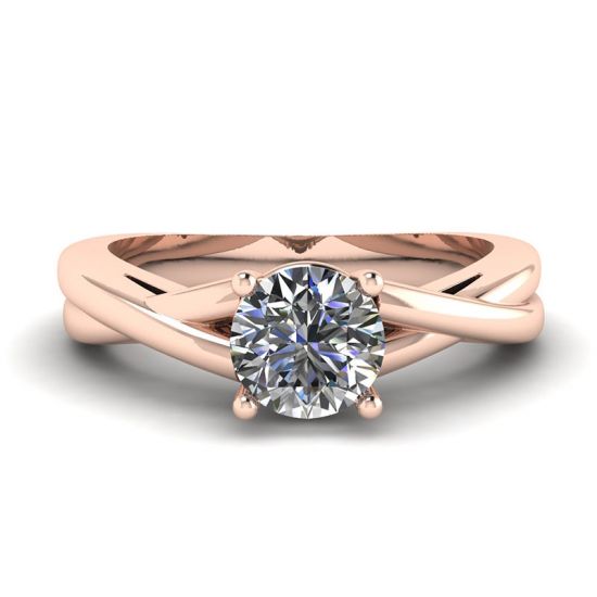 X Cross Ring with Round Diamond Rose Gold, Image 1