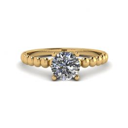Round Diamond Solitaire on Beaded Ring in Yellow Gold