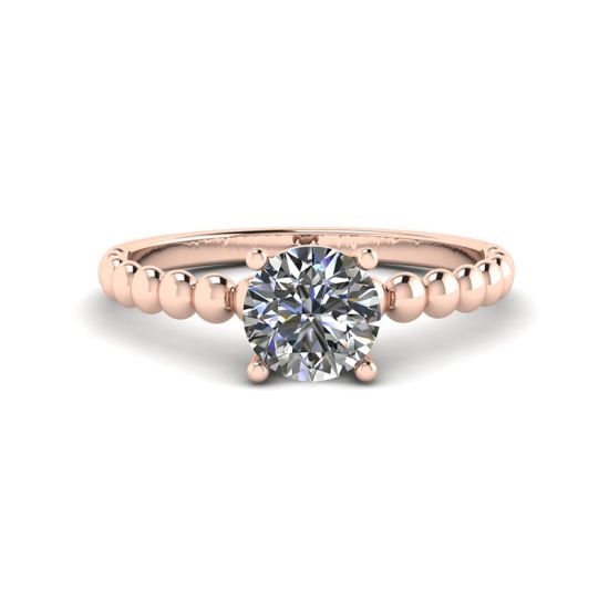 Round Diamond Solitaire on Beaded Ring in Rose Gold, Enlarge image 1