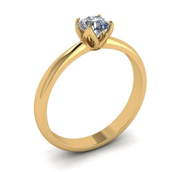 Petal Setting Ring with Round Diamond in 18K Yellow Gold,  Enlarge image 4