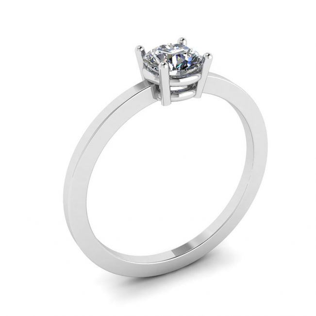 Round Diamond Solitaire Simple 18K White Gold Ring - Photo 3