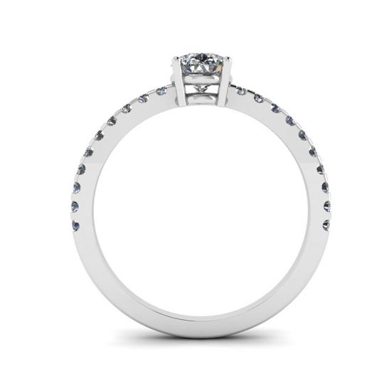 Pear Diamond Ring with Side Pave White Gold,  Enlarge image 2