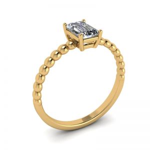 Bearded Ring with Emerald Cut Diamond Yellow Gold - Photo 3