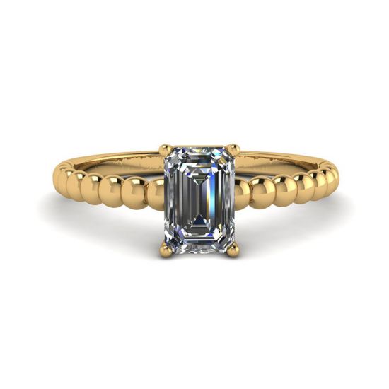 Bearded Ring with Emerald Cut Diamond Yellow Gold, Image 1