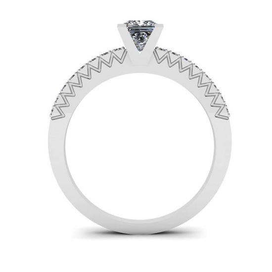 Princess Cut Diamond Ring in V with Side Pave, More Image 0