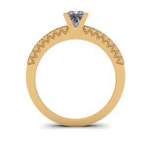 Princess Cut Diamond Ring in V with Side Pave Yellow Gold - Photo 1