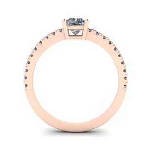 Princess Cut Diamond Ring with Side Pave in 18K Rose Gold - Photo 1