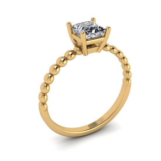 Bearded Ring with Princess Cut Diamond in 18K Yellow Gold,  Enlarge image 4