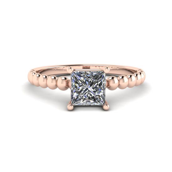 Bearded Ring with Princess Cut Diamond in 18K Rose Gold, Enlarge image 1