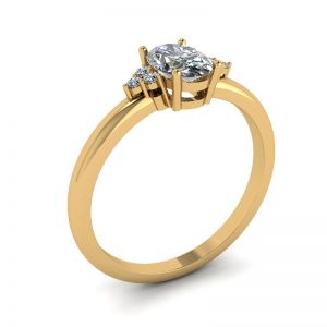 Oval Diamond with 3 Side Diamonds Ring Yellow Gold - Photo 3