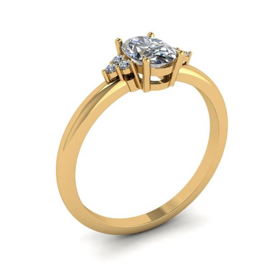 Oval Diamond with 3 Side Diamonds Ring Yellow Gold,  Enlarge image 4