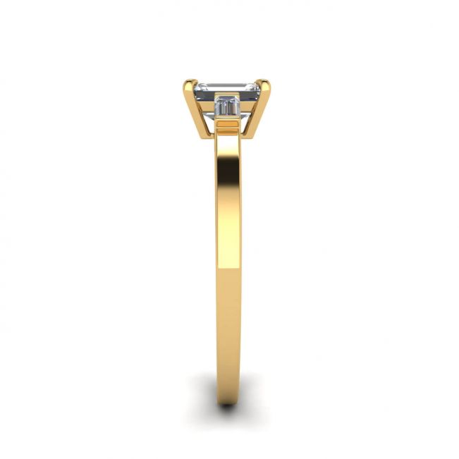 Emerald Cut and Side Baguette Diamond Ring Yellow Gold - Photo 2