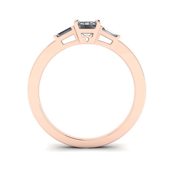 Emerald Cut and Side Baguette Diamond Ring Rose Gold,  Enlarge image 2