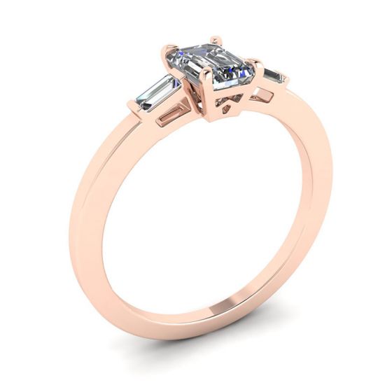 Emerald Cut and Side Baguette Diamond Ring Rose Gold,  Enlarge image 4