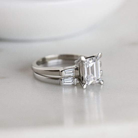 Emerald Cut and Side Baguette Diamond Ring,  Enlarge image 6