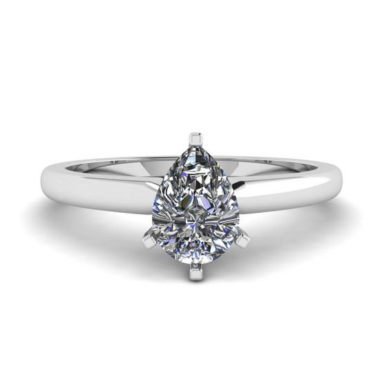 Pear Diamond Solitaire Ring in 6 prongs, Enlarge image 1