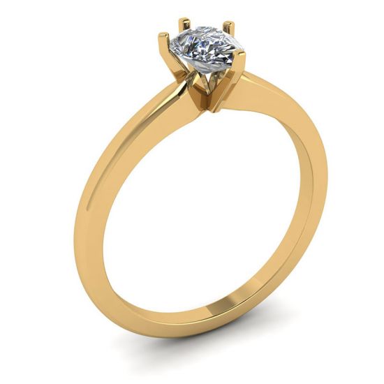 Pear Diamond Solitaire Ring in 6 prongs Yellow Gold,  Enlarge image 4