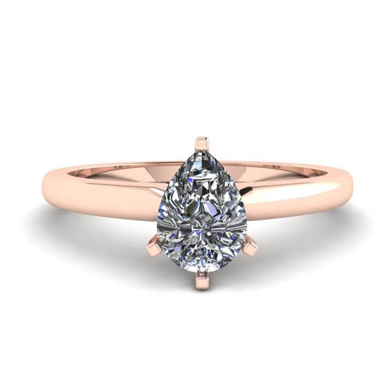Pear Diamond Solitaire Ring in 6 prongs Rose Gold, Enlarge image 1