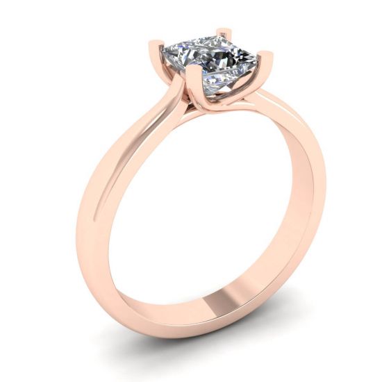 18K Rose Gold Ring with Princess Cut Diamond,  Enlarge image 4