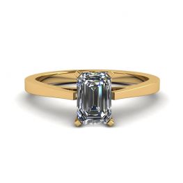 Futuristic Style Emerald Cut Diamond Ring in 18K Yellow Gold