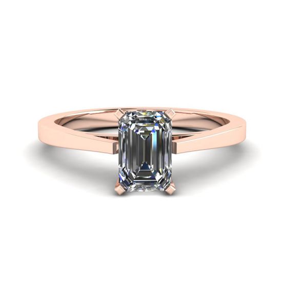 Futuristic Style Emerald Cut Diamond Ring in 18K Rose Gold, Image 1