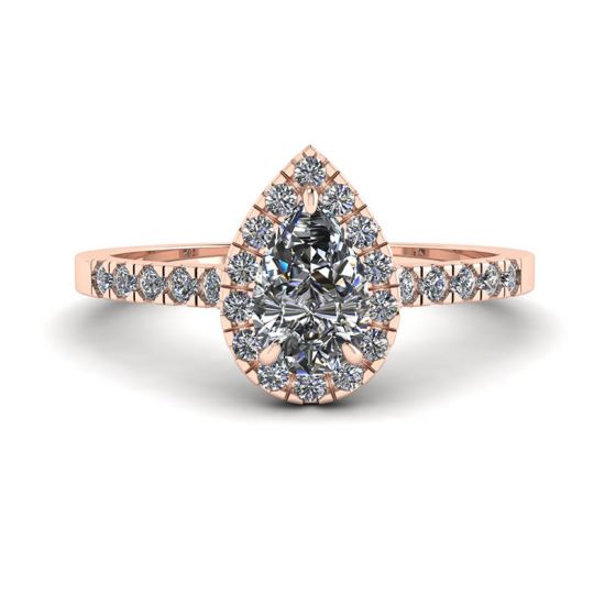 Halo Diamond Pear Shape Ring in 18K Rose Gold, Image 1