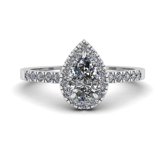 Pear Diamond Ring with Halo, Enlarge image 1