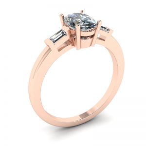 Oval Diamond Side Baguettes Rose Gold Ring - Photo 3
