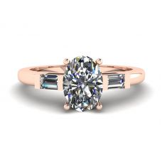 Oval Diamond Side Baguettes Rose Gold Ring