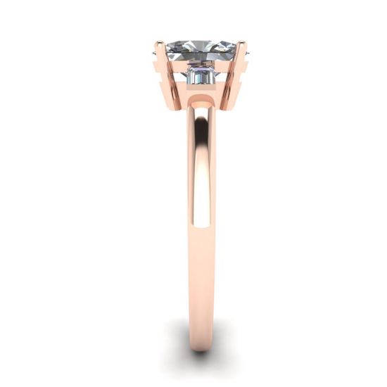 Oval Diamond Side Baguettes Rose Gold Ring,  Enlarge image 3