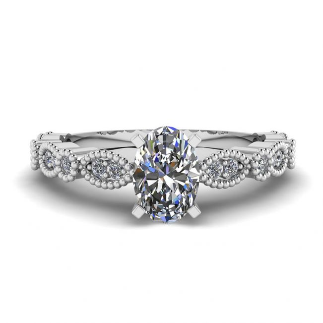 Oval Diamond Romantic Style Ring White Gold