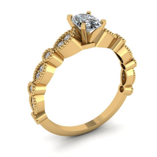 Oval Diamond Romantic Style Ring Yellow Gold,  Enlarge image 4
