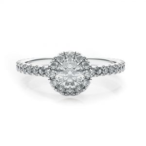 18K White Gold Ring with Round Diamond in Halo