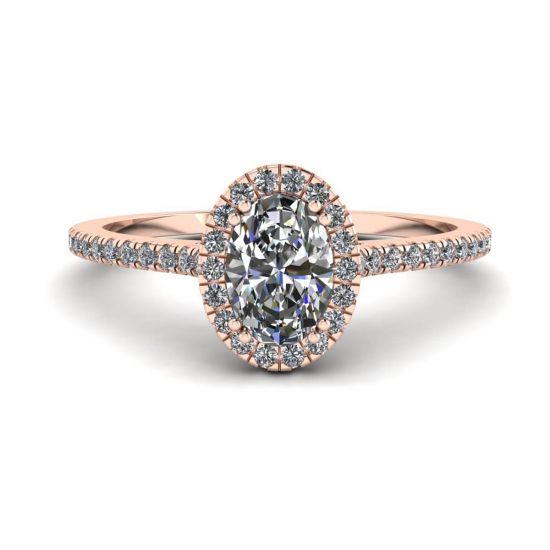 Halo Diamond Oval Cut Ring in 18K Rose Gold, Enlarge image 1