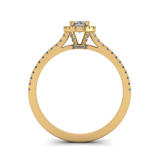 Halo Diamond Oval Cut Ring in 18K Yellow Gold,  Enlarge image 2